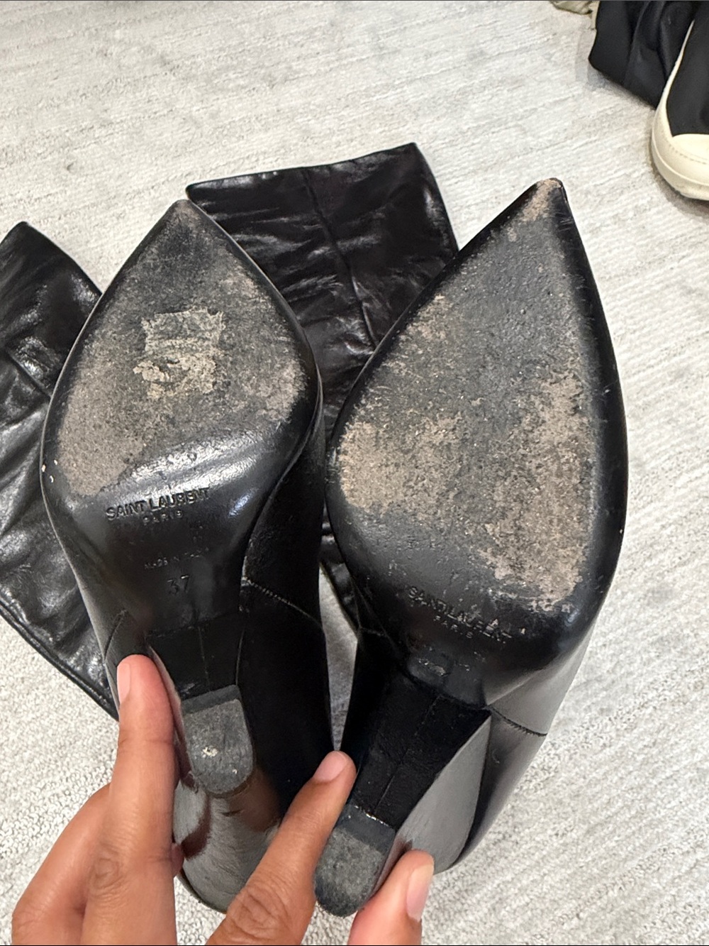 Saint Laurent Black Leather Over-the-Knee Block Heel Boots - Picture 2 of 4